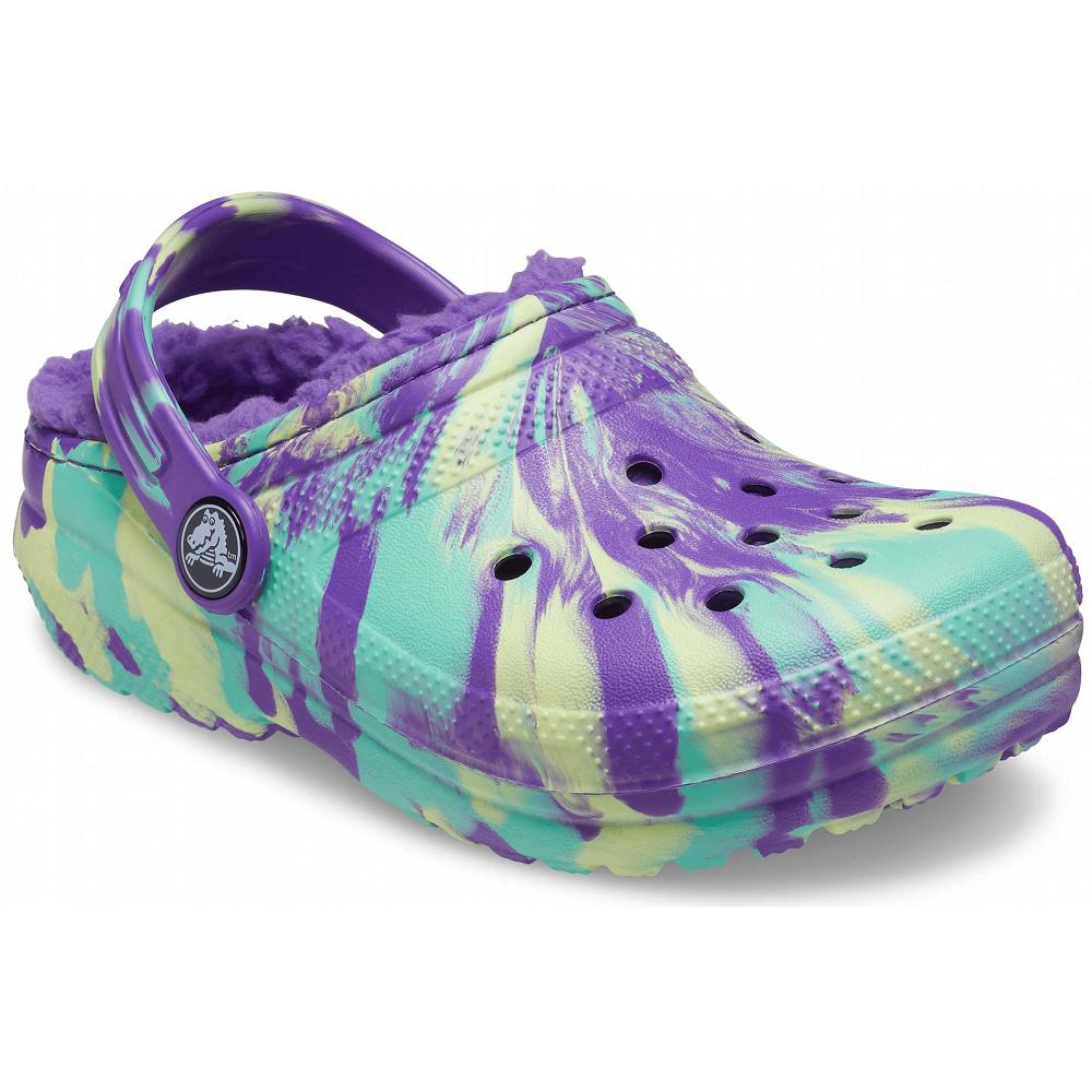 Purple / Multi Girls' Crocs Classic Lined Marbled Clogs | NZ 1523GSOL